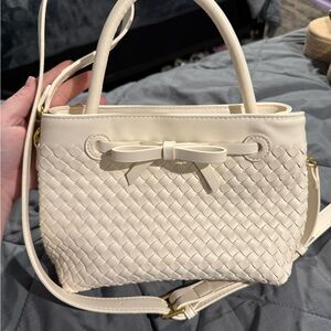 Madison West Cream Woven Bow Crossbody Satchel